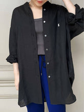 Black Casual Stand Collar Long Sleeve Shirt